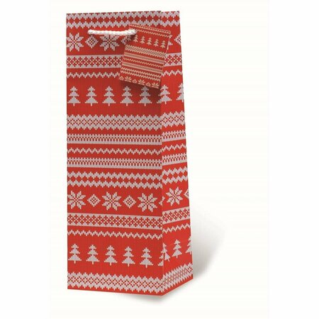 WRAP-ART Holiday Sweater Printed paper Bag with Plastic Rope Handle Red 17819